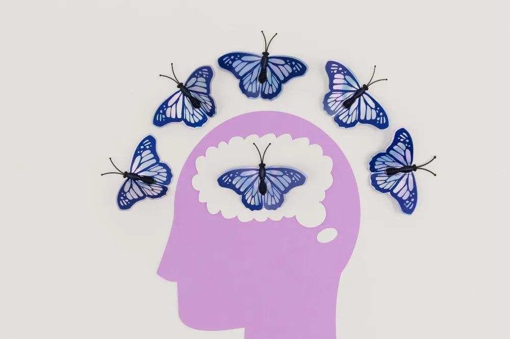 Illustration showing the gut-brain connection linked to GLP-1 receptors and mood