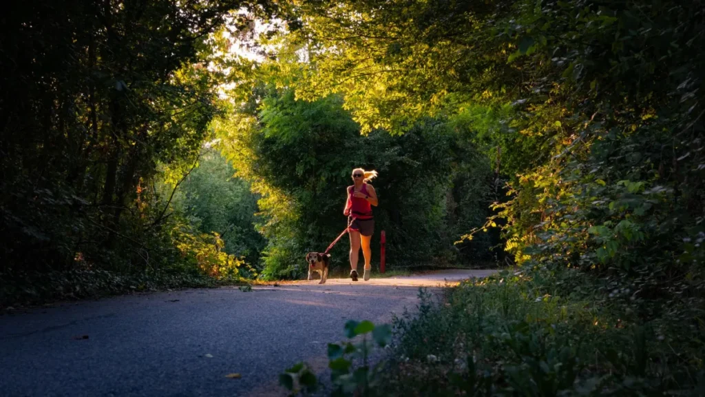 Woman walking outdoors in morning sunlight practicing daily longevity habits