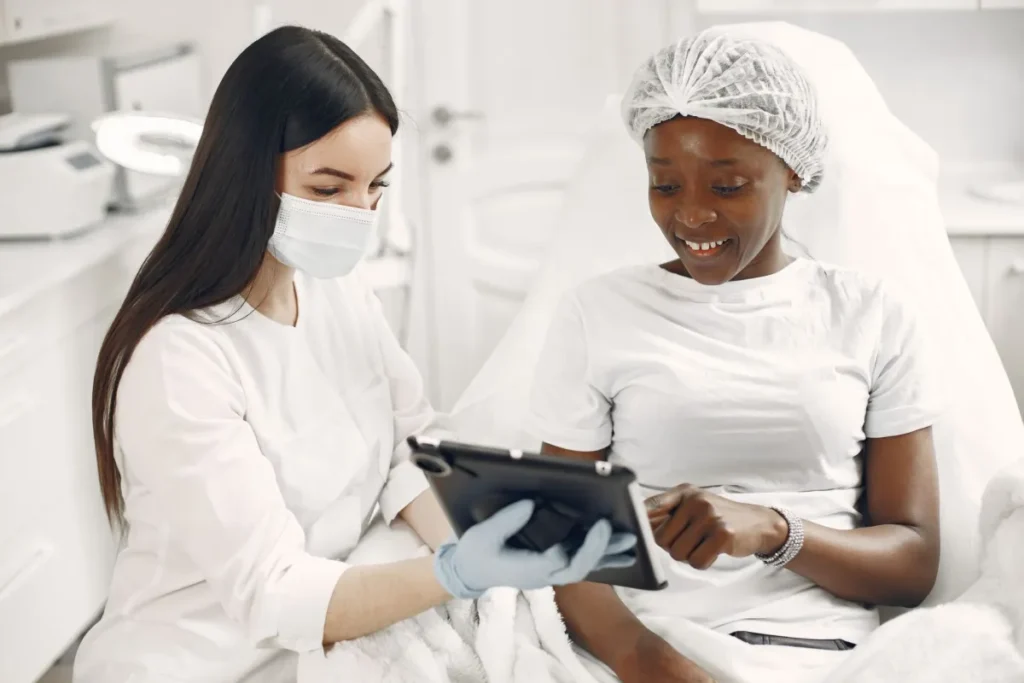 Diverse group of patients receiving care at a community health clinic research site