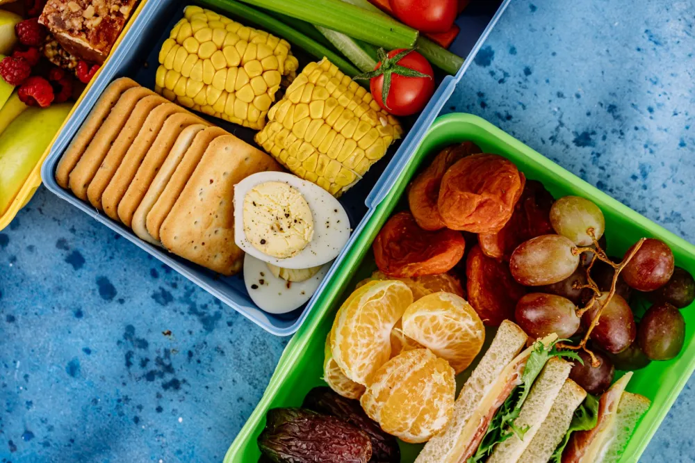 Balanced healthy lunch bowl with protein and vegetables to prevent energy crashes