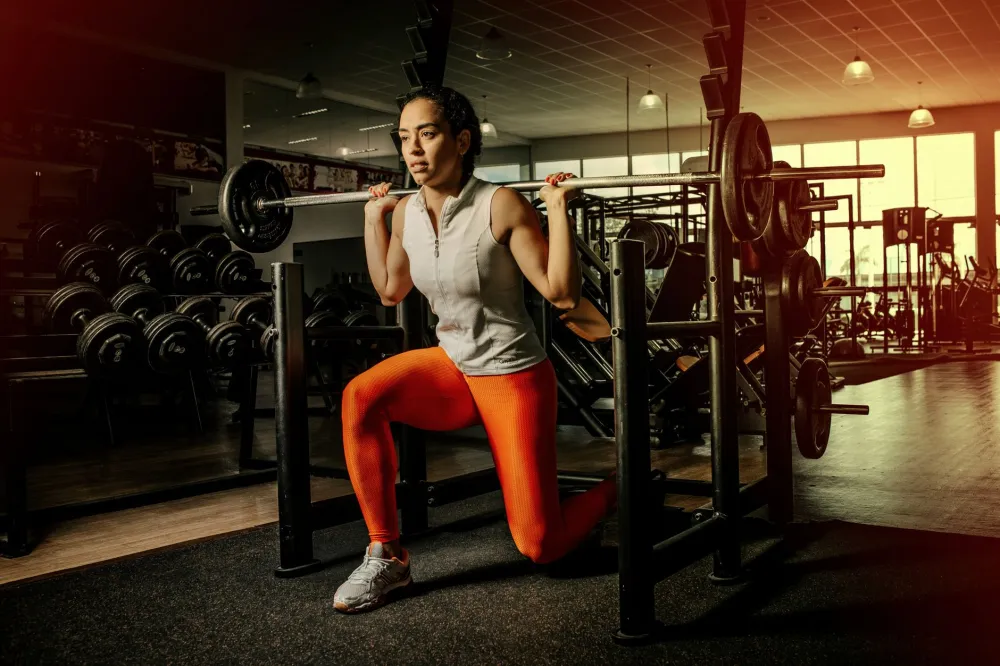Person performing a barbell squat to build muscle and boost metabolism for weight loss