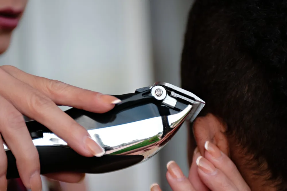 Electric body hair trimmer on a bathroom counter to help prevent ingrown hairs