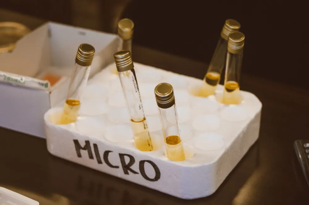 Laboratory technician handling test tubes used for STI testing of genital sores