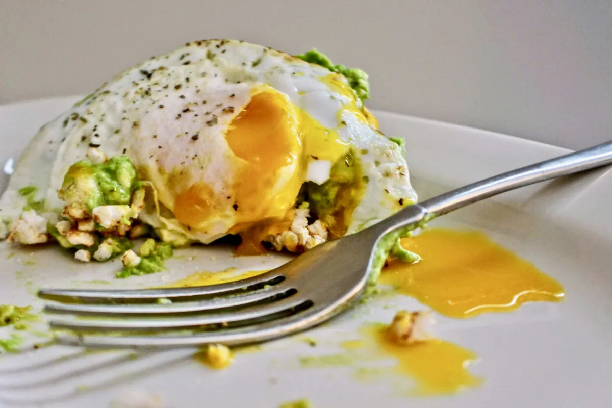 Keto breakfast plate with eggs, avocado and greens showing realistic keto results